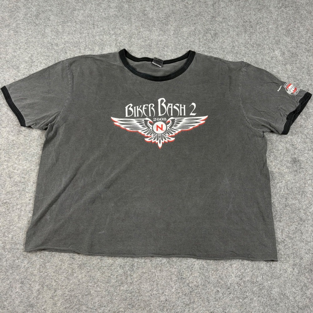 District Threads Biker Bash 2 T Shirt Men XL Cropped Ringer Faded Y2K Skate Gray